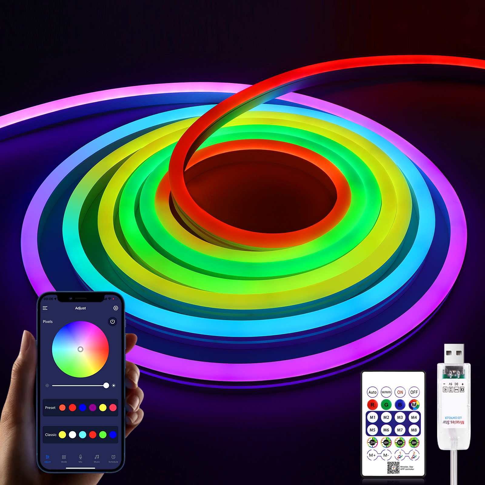 5V USB RGBIC Neon LED Strip 1M - đánh giá và giá Smart Home Poster